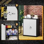 Greenvelly Metal Garage Storage Cabinet, Lockable Metal Cabinets with 2 Doors and Shelves,36” Steel Storage Locking Counter Cabinet for Office,Garage,Kitchen,Home,School(Black Grey)