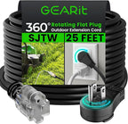 GEARit 360 Rotating Plug Indoor Outdoor Extension Cord Waterproof 25ft - 16 Gauge 16/3 AWG, 13A 1625W, 3 Prong Heavy Duty Extension Cord Weatherproof Power Cable for Outdoor Landscaping, Lights, ETL
