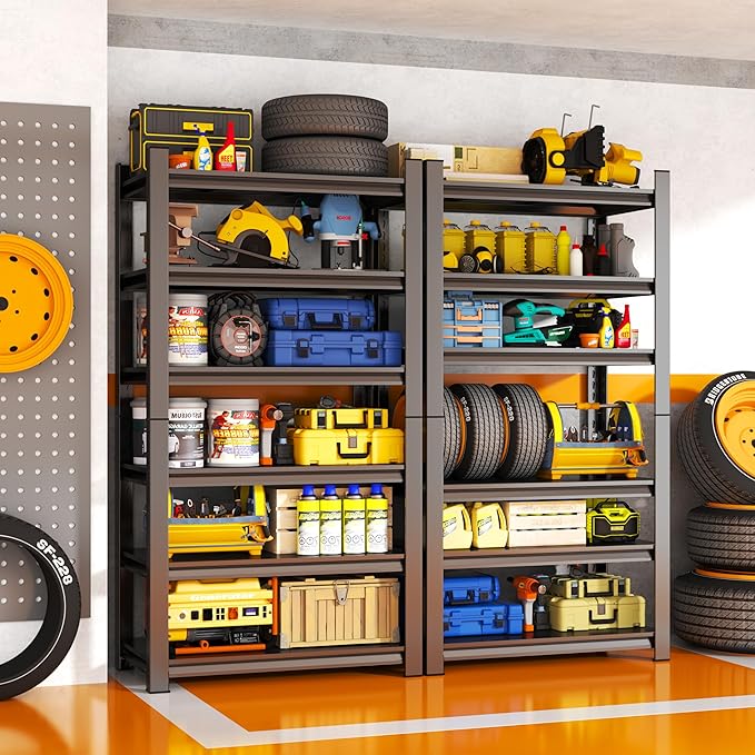 Storage Shelves, Garage Metal Shelving Unit, Adjustable, Double-Layer Column with Reinforced Ribs, Heavy-Duty, Capable of Bearing 3600 lbs, Suitable for Garage, Warehouse, Kitchen Storage