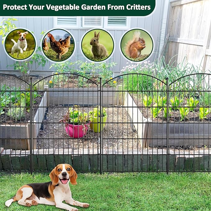 No Dig Dog Fence Outdoor for Yard: Heavy Duty Garden Fence Animal Barrier 10 Panels Metal Fencing Panels 32IN H x 23.6IN W with Ground Stakes for Dog Containment, Backyard Safety