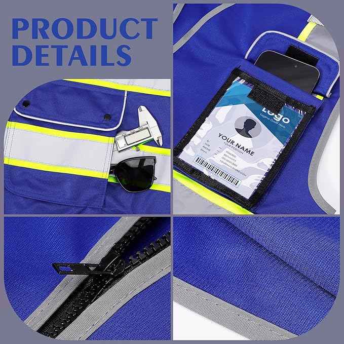 Reflective Safety Vest for Men Women, High Visibility Safety Vest with 8 Pockets Zipper Front, Meets ANSI Standards