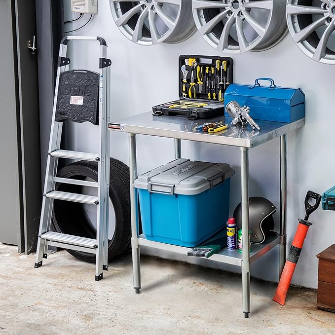 DuraSteel 30x36 Stainless Steel Work Table - NSF Commercial Prep Metal Table - Outdoor Pizza Oven Stand w/Under Shelf - Kitchen Island Laundry Utility Garage Microwave Stand Large Rolling Storage Cart