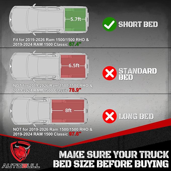 Truck Bed Mat Bed Liner Fit for Ram 1500/1500 RHO 2019-2026 & RAM 1500 Classic 2019-2024 Short Bed (5.7 FT / 67.4inches) Not for Rambox, All Weather Protection TPE Pickup Car Bed Mat