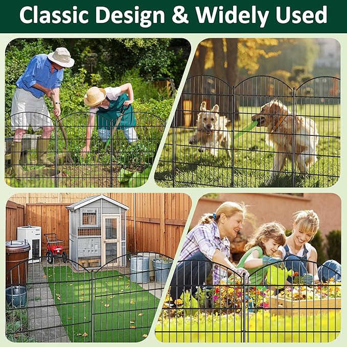 No Dig Dog Fence Outdoor for Yard: Heavy Duty Garden Fence Animal Barrier 10 Panels Metal Fencing Panels 32IN H x 23.6IN W with Ground Stakes for Dog Containment, Backyard Safety