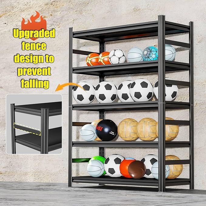 Storage Shelves, Garage Metal Shelving Unit, Adjustable, Double-Layer Column with Reinforced Ribs, Heavy-Duty, Capable of Bearing 600-3600 lbs (Balck, 47''W*24''D*77''H, 5-Tier)