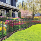 No Dig Garden Fence with Gate - 5 Panels 32in H x 11.25ft L, Sturdy Square Tube Rustproof Tall Animal Barrier for Dogs, Decorative Outdoor Fencing for Yard Gardens & Patios