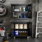 SUXXAN 71" Metal Garage Storage Cabinet with 8 Hooks and Pegboards,2 Drawer Rolling Tool Storage with Locking Doors and Adjustable Shelves,Heavy Duty Steel Tool Cabinet for Garage, Warehouse