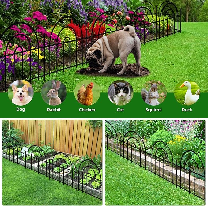 Decorative Garden Fence, 15 Panels No Dig Fence 21.25ft(L) x13in(H) Animal Barrier for Dog Rabbit, Arched Flower Bed Wire Border Rustproof Metal Panel Fencing for Yard Patio Outdoor Decor