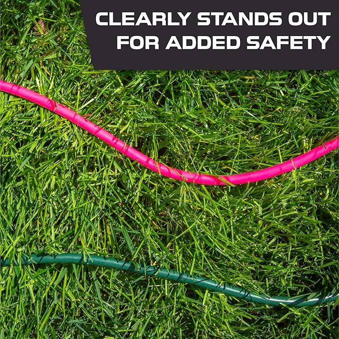 Iron Forge Cable Weatherproof 50 Ft Outdoor Extension Cord - 16/3 SJTW 13 Amp Heavy Duty Neon Pink Extension Cord 3 Prong - Lighted End