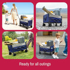 SYNCFUN Collapsible Wagon Cart with Wheels 300lbs Blue, Portable Sports Utility Rolling Wagon for Beach, Garden, Camping & Grocery, Fishing