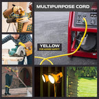 IRON FORGE CABLE 15 Foot Lighted Outdoor Extension Cord with 3 Electrical Power Outlets - 12/3 SJTW Heavy Duty Yellow Extension Cable with 3 Prong Grounded Plug for Safety