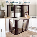 3-Panel Indoor Foldable Dog Fence for Stairs, Hallways, or Doorways - 54x24-Inch Wood Freestanding Dog Gates by PETMAKER (Brown)