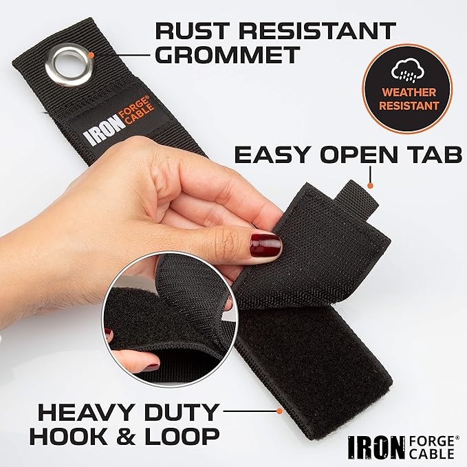 Iron Forge Cable Extension Cord Wrap Organizer, 15 Piece Multi-Pack - 3 Pieces of Small, Medium, Large, XL and XXXL Hook and Loop Wraps Up to 50 lbs