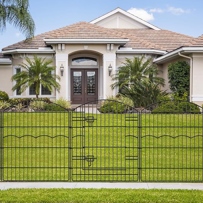 Decorative Garden Fence 6 Panels 13.4 ft (L)×32in (H) Metal Garden Fences with 5 Panels + 1 Gate, No Dig Animal Barrier Fencing Rustproof Wire Border Temporary Dog Fence for Patio Yard Lawn Outdoor