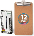Officemate 5" x 9" Clipboard for Receipts, Low Profile Metal Clip & Pen Holder on Top, Memo Size for Restaurants, Hotels, Food Trucks, Bars, Schools, 12 Clipboards + 12 Zebra Pens (83157)