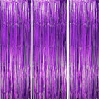 3 Pack 3.3x8.2 Feet Purple Foil Fringe Backdrop Curtains, Tinsel Streamers Birthday Party Decorations, Fringe Backdrop for Graduation, Baby Shower, Gender Reveal, Disco Party