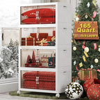 Extra Large Stackable Storage Bins with Lids & Wheels & Door, 660QT-165QT/41GAL*4Pack Foldable Collapsible Closet Organizers, Plastic Containers Drawers for Bedroom Dorm Garage Christmas gift