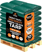 Heavy Duty Poly Tarp 12' x 20' - Bulk Half Pallet (120 Pack) Thick Waterproof, UV Blocking Protective Cover - Reversible Green & Black - 10 Mil Thick Polyethylene - by Xpose Safety