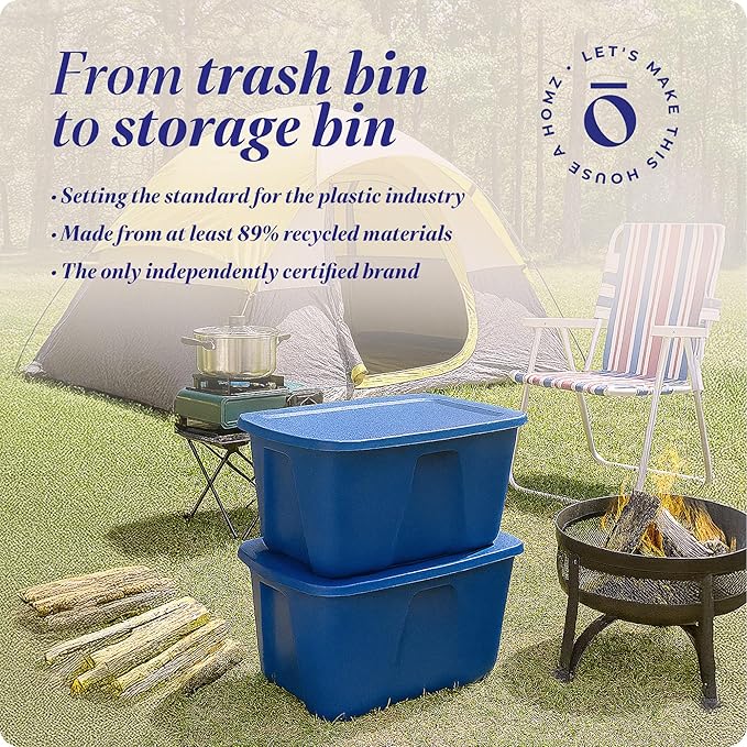 HOMZ 2-Pack Durable Molded Bin, Plastic Storage Containers with Lids, 32 Gallon, Blue - Stackable Organizer Totes and Boxes for Bedroom, Kitchen, and Garage Organization