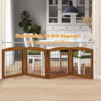 LZRS 4-Panel Extra-Wide Wooden Freestanding Dog Gate: Foldable Solid Wood and Steel Wire Chew Resistant Safety Barrier for Doorways, Stairs, and Large Open Spaces Indoor Use, Cherry