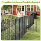 Bepatio Tall Garden Fence Animal Barrier with Gate, 39.5in (H) x 23ft (L) 10 Panels Decorative Dog Fence Outdoor for Yard, Heavy Duty Metal Fence Border, Flower Bed, Easy Setup, Black