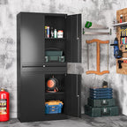 Metal Storage Cabinet with with Drawer, Garage Storage Cabinet with Locking Doors and Adjustable Shelves for Garage, Home Office,Warehouse (Black)