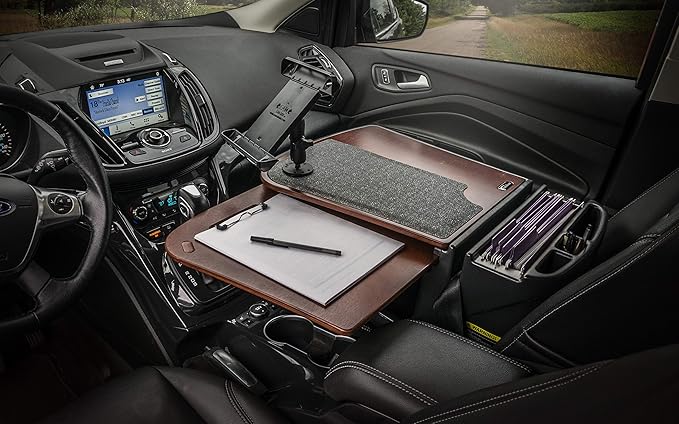 AutoExec GripMaster Car Desk for Your Vehicle Workstation and Mobile Office, Mahogany with 400 watt Power Inverter and Tablet Mount
