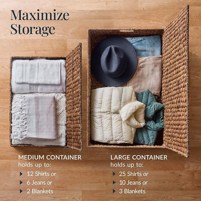 Best Choice Products Under Bed Storage Containers W/Lid, Wheels and Handles, 2-Pack Large Handwoven Water Hyacinth Closet Organizer, Shoe Storage Bins, Multi-Purpose Nesting Baskets - Chestnut