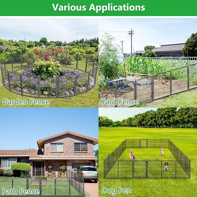 Decorative Garden Fence with Gate, 32 in(H) x 43 ft(L) Rustproof Metal Fence Panels No Dig Fence with Full Panel Gate, Dog Fence Outdoor for Yard, Animal Barrier Garden Fencing for Yard