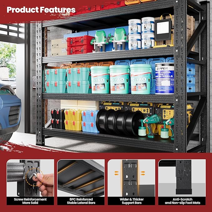 40" Wide Storage Shelves, 2000LBS Garage Shelving Heavy Duty, Standing Shelf Units, 4 Tier Metal Adjustable Storage Shelving Rack for Shop Warehouse Basement, 40'' W x 20''D x 60'' H