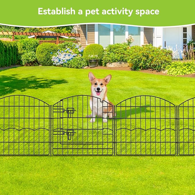 Decorative Garden Fence 12 Panels 24ft (L)×24in (H) Metal Garden Fences with 11 Panels + 1 Gate, No Dig Animal Barrier Fencing Rustproof Wire Border Temporary Dog Fence for Patio Outdoor Yard Lawn