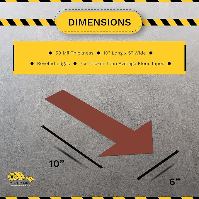 Mighty Line Solid Arrows Directional Sticker Sign Floor Marking Tape for Safety, Caution, Warning, Heavy-Duty, Peel and Stick, Adhesive, Industrial Quality, Brown, 10" by 6", Pack of 50