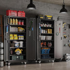 Aobabo 71" H×32" W×16" D Metal Storage Cabinet with Wheels, Garage Steel Storage Cabinet with 5 Adjustable Shelves and 4 Hooks for Home Office, Kitchen, Assembly Required, Black