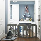 SPIRICH Wooden Freestanding Foldable Dog Gate, Extra Wide Step Over Puppy Gate, 3 Panels, Grey