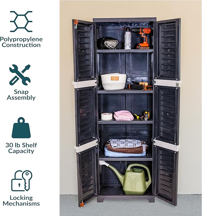 Sunnydaze Lockable Storage Cabinet - Indoor or Garage Storage Cabinet with 4 Adjustable Shelves - 72" H - Garage, Office, Home, Laundry Room - Shadow