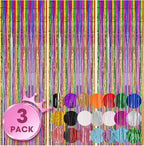 3 Pack 3.3x8.2 Feet Rainbow Foil Fringe Backdrop Curtains, Tinsel Streamers Birthday Party Decorations, Fringe Backdrop for Graduation, Baby Shower, Gender Reveal, Disco Party
