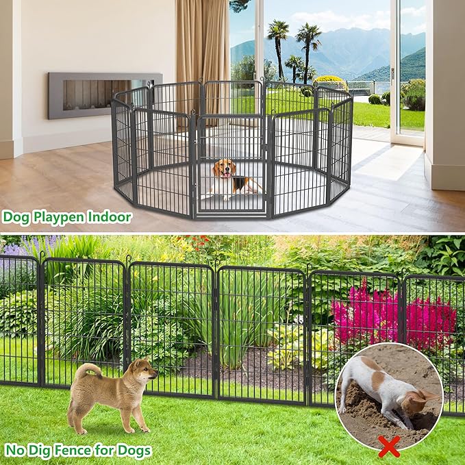 Decorative Garden Fence with Gate, 32 in(H) x 87 ft(L) Rustproof Metal Fence Panels No Dig Fence with Full Panel Gate, Dog Fence Outdoor for Yard, Animal Barrier Garden Fencing for Yard