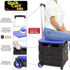 dbest products Quik Cart Pro Wheeled Rolling Crate Teacher Utility with seat Heavy Duty Collapsible Basket with Handle, Blue