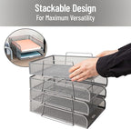 Mind Reader Stackable Paper Tray, Desktop Organizer, File Storage, Office, Metal Mesh, 10.5" L x 13.5" W x 11.25" H, 4 Pcs., Silver