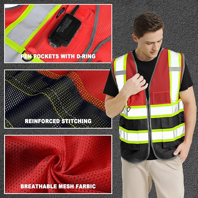 BeautyWill Custom Logo Safety Vest Class2 High Visibility Reflective Vest Breathable Construction Vest