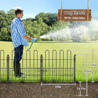Bepatio Decorative Garden Fence Animal Barrier with Gate, 24in (H) x 10ft (L) 5 Panels Dog Fence Outdoor for Yard, Heavy Duty Metal Garden Fence Border, Flower Bed, Easy Setup, Black