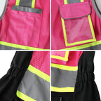 Safety Vest for women, Hi vis Reflective Lady Work vest With 9 Multi Pocket And Zipper