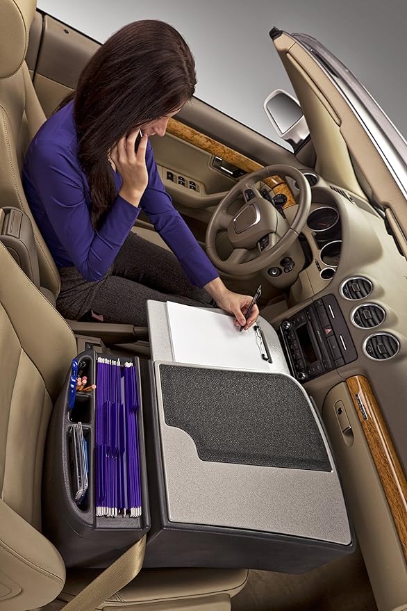 AutoExec GripMaster Car Desk for Your Vehicle Workstation and Mobile Office, Grey with 400 watt Power Inverter