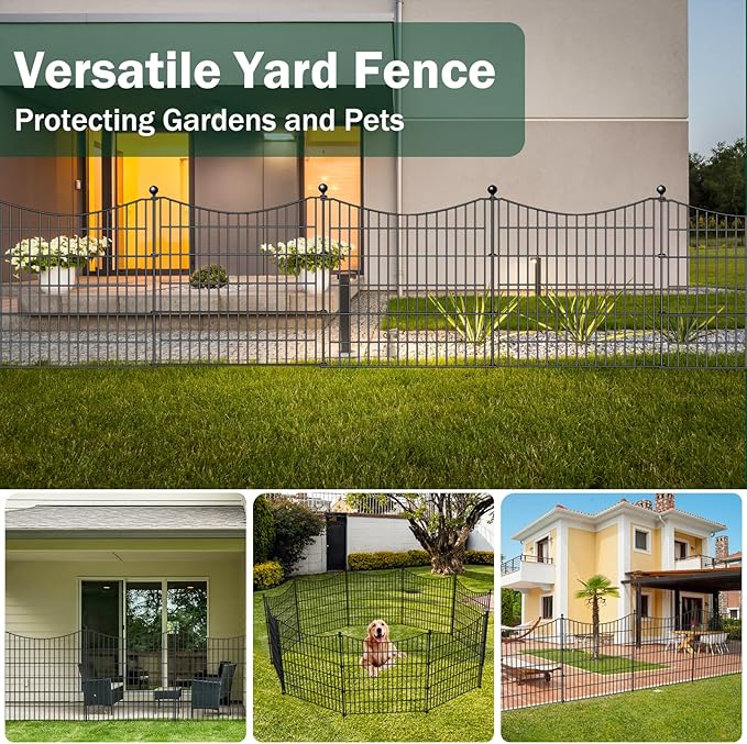 15 Panels Decorative Garden Fence with Gate, 32 in(H) X 35.4 ft(L) No Dig Dog Fence Animal Barrier Outdoor for Yard, Rustproof Metal Garden Edging and Borders, Temporary Fencing Stakes