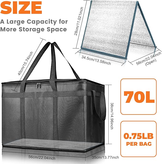 Pack of 2 Insulated Food Delivery Bag with Hard Bottom, XXXL Large Reusable Thermal Cooler Grocery Tote Bag, Commercial Pizza Delivery Box Carrier for Uber Eats, Doordash Essentials, Hot and Cold Food
