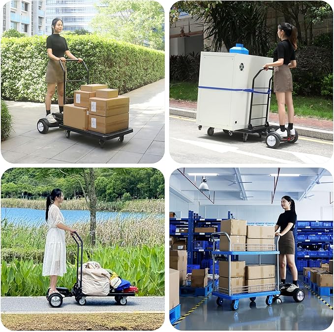 Electric Platform Trucks,Foldable Push Cart Dolly 661 LBS Capacity, 1000W Powered Heavy Duty Flatbed Cart with 360° Swivel Wheels for Warehouse Material Handling