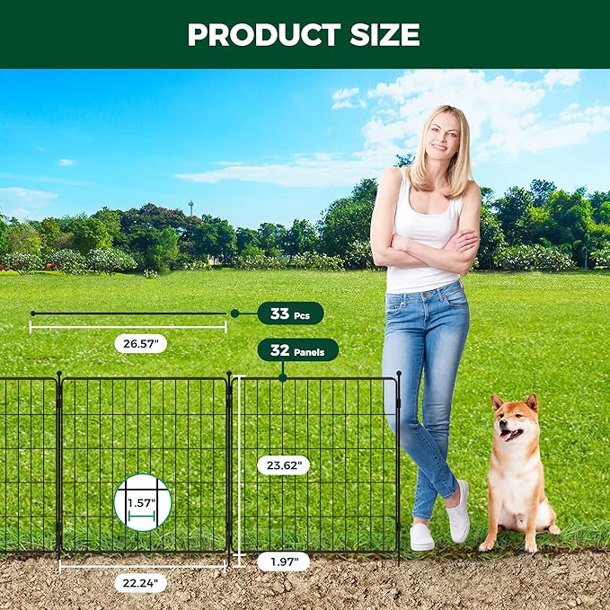 FXW Decorative Garden Fence for Yard - 24in(H) x 59.2ft(L) 32 Panels - Metal Fencing Panels - Animal Barrier Border for Dogs & Rabbits, Flower & Plant Edging