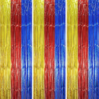 3 Pack 3.3 x 8.2 ft Blue Red Gold Foil Fringe Backdrop Curtains, Tinsel Streamers Party Decorations, Fringe Backdrop, Door Shimmer for Birthday Party