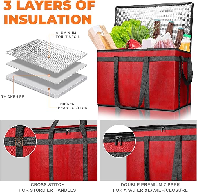 Insulated Food Delivery Bag, Commercial Grade Pizza Carrier for Hot and Cold Food, Large Reusable Catering Cooler Bag 22x15x14, Pizza Delivery Box for Uber Eats, Doordash Essentials
