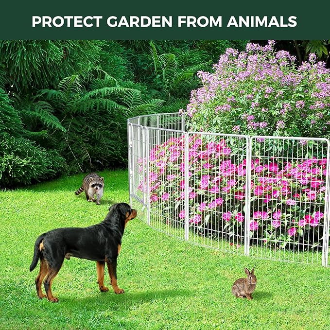 FXW Garden Fence Outdoor for The Yard – 45in(H) x 54.7ft(L) Heavy Duty Metal Animal Barrier for Dog and Rabbit, Decorative Dog Fence, 24 Panels, White